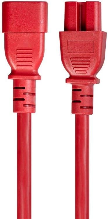 Monoprice Heavy Duty Power Cable - IEC 60320 C14 to C15, 15 Amp, 3 Feet, SJT, 125 Volt, 14AWG, Red