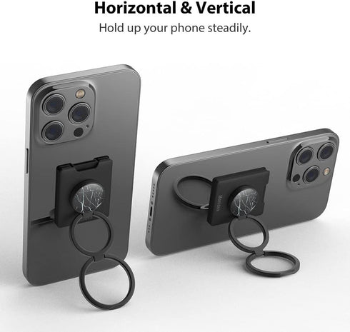 Phone Grip Ring Holder, Wireless Charging Friendly, Foldable & Adjustable Double Metal Stand for iPhone Samsung & Other
