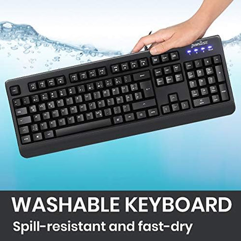 Perixx PERIBOARD-517 Wired Washable USB Keyboard, Certified IP 65 Level, Black, US English Layout