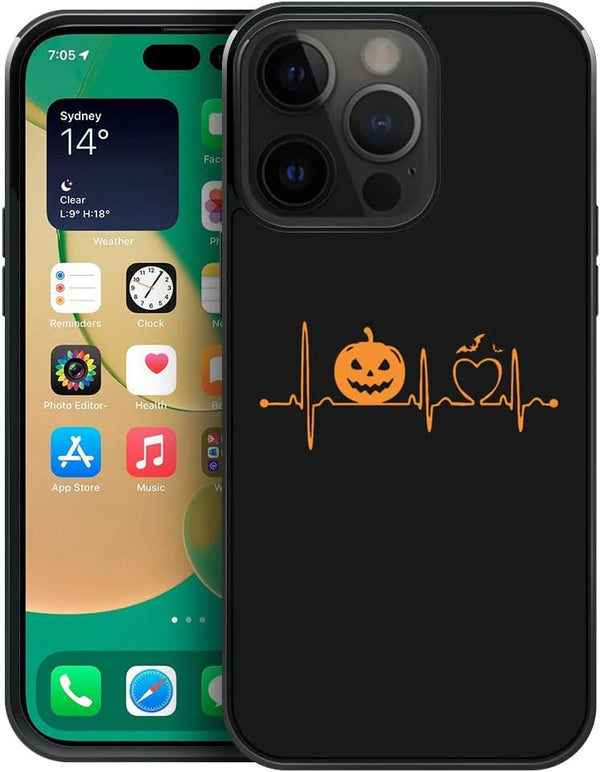 ZHEGAILIAN iPhone 15 Pro Max Case, Halloween Pumpkin Heartbeat, Soft TPU, Non-Slip, Shock Absorption, 6.7-inch.