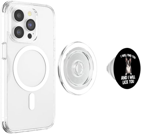 I Will Find You & I Will Lick You PopSockets MagSafe PopGrip for iPhone - Dog Owner Boston Terrier