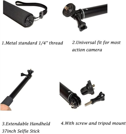 Telescopic Selfie Stick VVHOOY 11-37 inch Extendable with Tripod Adjustable Hand Grip for Action Camera