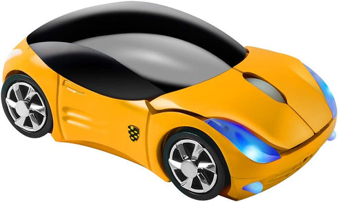 2.4GHz Wireless Mouse Cool 3D Sport Car Shape Ergonomic Optical Mice for PC Laptop Women Small Hands (Yellow)