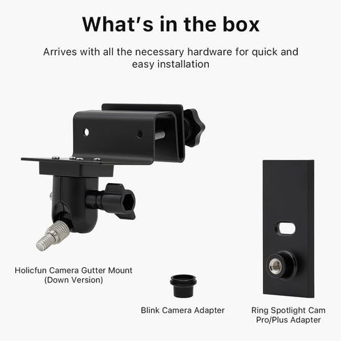 Holicfun Outdoor Security Camera Gutter Mount, Compatible with Ring, Blink, Eufy, Wyze, Google Nest, Arlo - Black