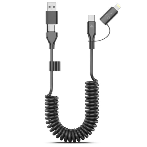 Coiled USB C Cable, 3FT 2 in 1 iPhone 15 Car Charger Cord, 60W Fast Charging for iPhone 15/15 Pro/Samsung Galaxy