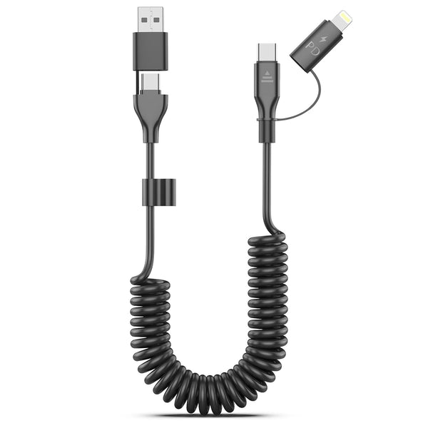 Coiled USB C Cable, 3FT 2 in 1 iPhone 15 Car Charger Cord, 60W Fast Charging for iPhone 15/15 Pro/Samsung Galaxy