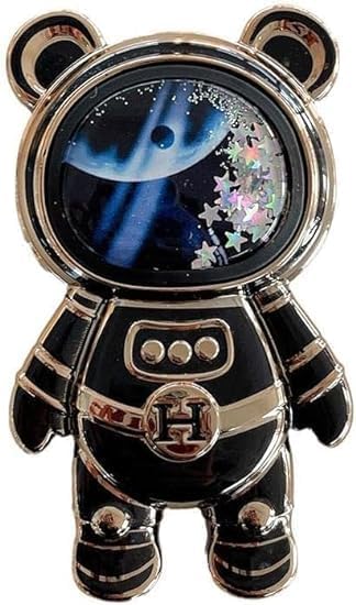 Black Cute Phone Stand Holder, Astronaut Hidden Kickstand for Desk, Adjustable Tablet Phone Ring Stand with 3D Moving