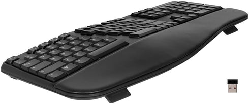 Monoprice Ergonomic Wireless Split Keyboard, 105-Key 2.4GHz with 13 Multimedia Hotkeys, Built-in Wrist Cushion Support