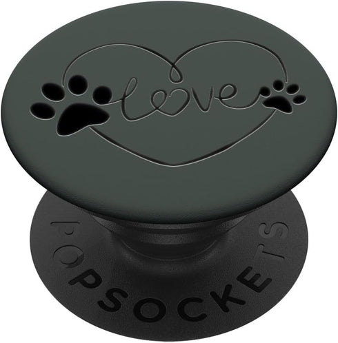 Black Dog Paw Print Heart Love on Midnight Green, PopSockets Standard PopGrip