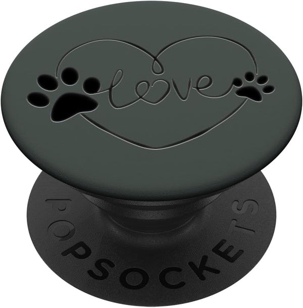 Black Dog Paw Print Heart Love on Midnight Green, PopSockets Standard PopGrip