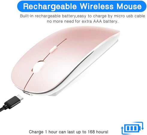 Rechargeable Bluetooth Mouse, Wireless for MacBook/MacBook Air/Pro/iPad, Laptop/Notebook/PC/iPad/Chromebook (Pink)