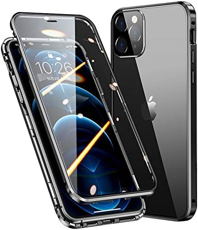 HENGHUI Lockable Magnetic Case for iPhone 13 Pro Max, 360 Full Body Glass Bumper, Clear Cover with Protector (Black)