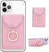 Cell Phone Card Holder RFID Ring Stand Stick on Wallet for Back of Phone, iPhone, Android, All Smartphones - Pink