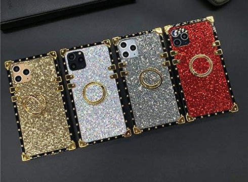 Samsung Galaxy Z Flip 4 Bling Case, Luxury Glitter Sparkle Soft Trunk Cover with Finger Ring Grip Kickstand (White)