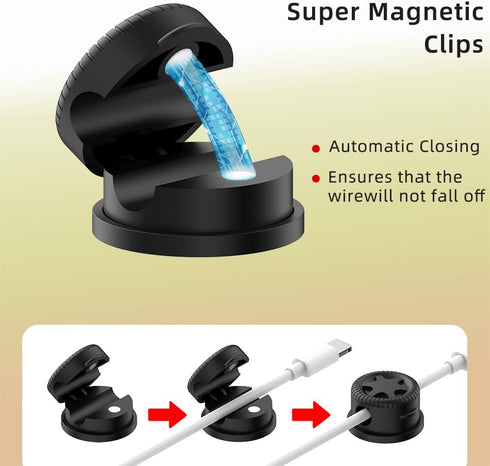 ITUGOU 11PCS Cable Management Cord Holder Organizer, Magnetic Cable Clips Adhesive Wire Keeper, Under Desk for Bedside