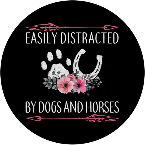 Easily Distracted By Dogs And Horses Women Girls Riding Gift PopSockets Standard PopGrip: Swappable Grip for Phones &