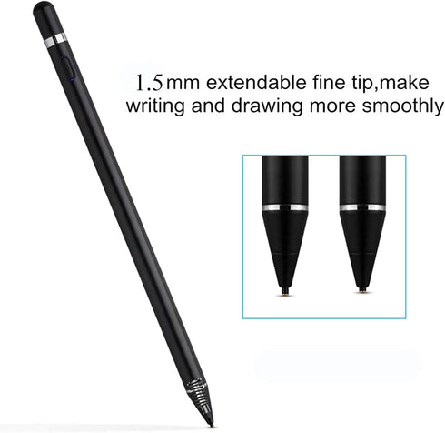 Active Stylus Pen for Android, iOS, iPad/iPad 2/New iPad 3/iPad4/iPad Pro, 1.5mm Fine Point Rechargeable (Black)