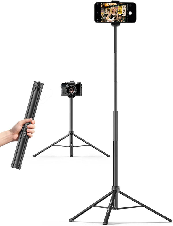 AOCHUAN 155cm Lightweight Extendable Phone Tripod for iPhone, Adjustable 14.5"-60.1" Photography Phone Stand,