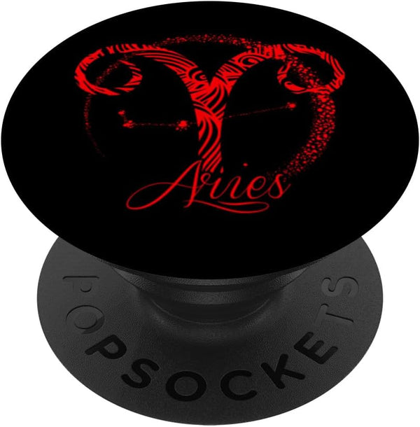 PopSockets Standard PopGrip, Red Aries Zodiac Sign Birth Star March April Birthday