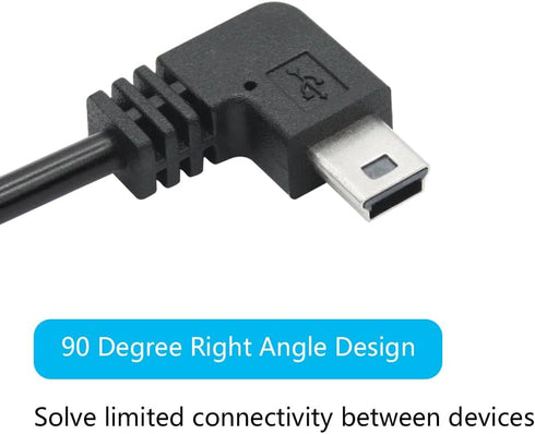 Right Angle Dash Cam Power Cord 11.5FT, 90 Degree Mini USB Charging Cable 24AWG for Garmin Nuvi GPS, Canon Camera, Dash