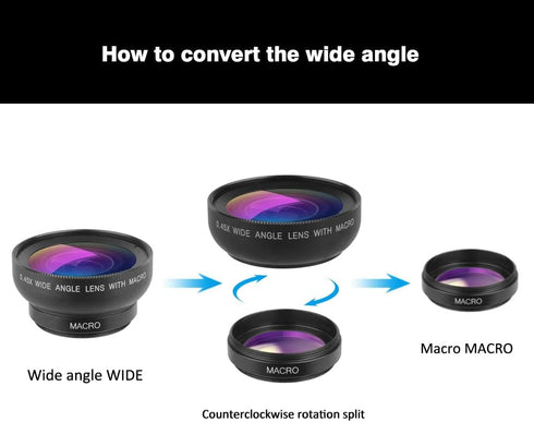 Mcoplus 2 in 1 Clip-on Lens Kit, 37mm 0.45X Super Wide Angle & Macro Lens for iPhone and Android