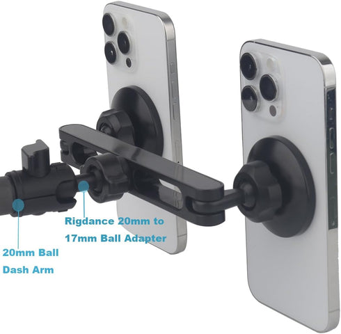 Rigdance 1/4"-20 17mm 2-in-1 2 Dual Magnetic Phone Holder for Car & Tripod Screw & Ball Socket Compatible | Adjustable