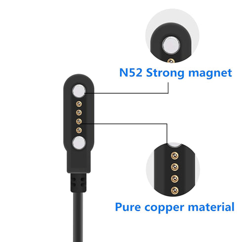 4 Pins Magnetic USB Charging Cable Replacement, Compatible with PTHTECHUS Smartwatch S1 S2 S7 S8 S9, GT88 G3 (Black)