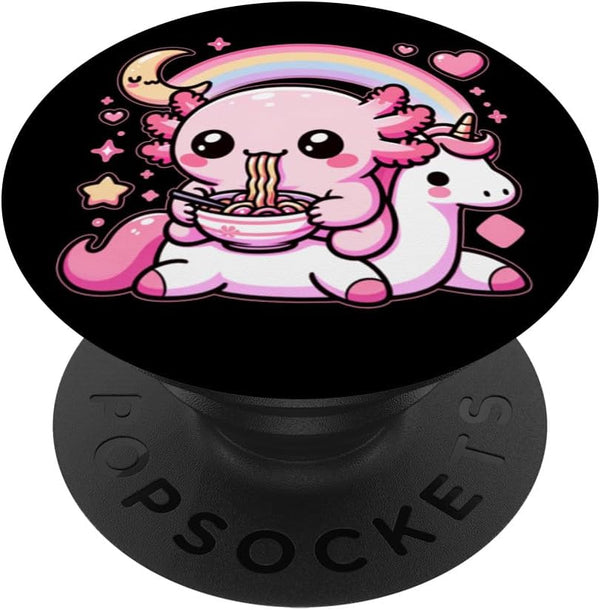 Anime Kawaii Axolotl Eating Ramen Noodles PopSockets Standard PopGrip for Kids Teen Girl Boy