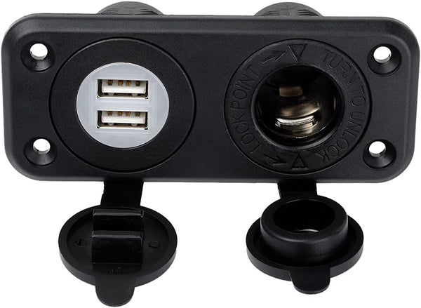 Jtron 1-Socket Cigarette Lighter Power Adapter DC Outlet Splitter, 2.1A Waterproof Dual USB Slot Socket for RV Car Boat