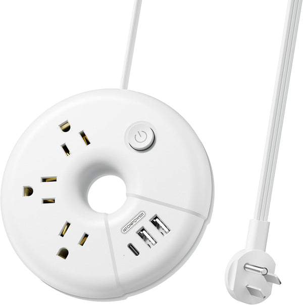 NTONPOWER Travel Power Strip with USB Ports, 3 Outlet and 3 USB (1 USB C), 5 ft Extension Cord, Compact for Home Office