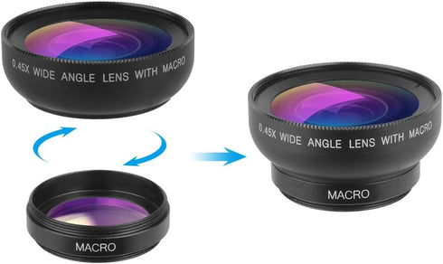 Hemobllo 0.45X 12.5X Set Universal Mobile Phone Lens Wide Angle and Macro Clip-on Lens for Smartphone Photography