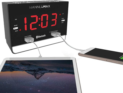 HANNLOMAX HX-131CR Alarm Clock Radio, PLL FM Radio, Bluetooth, USB Ports for Charging & MP3 Playback