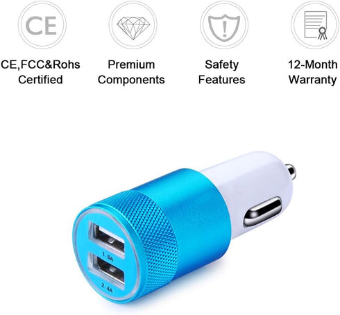 Sicodo 3.4A 2 Pack USB Smart Port Car Charger Compatible with iPhone 16, 15, 14, 13, 12, 11, SE, X, 8, 7 Pro