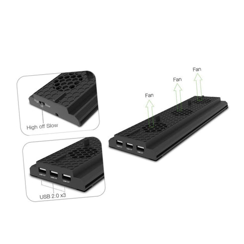 Uonlytech Game Console Cooling Fan Triple USB Ports Hub and Speed Compatible One Vertical Bracket for Temperature