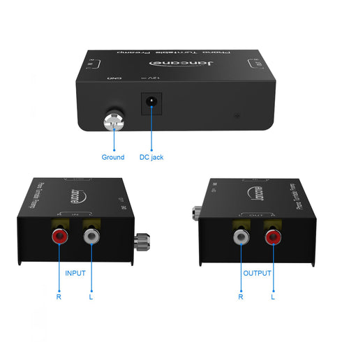 12V Phono Turntable Preamp,Low Noise Stereo Preamplifier with RCA Input/TRS Output, High-Fidelity Audio with DCAdapter