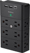 Addtam Multi Plug Outlet Surge Protector Wall Mount with 12 Outlet Extender, 3 USB Ports, Black Power Strip