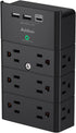 Addtam Multi Plug Outlet Surge Protector Wall Mount with 12 Outlet Extender, 3 USB Ports, Black Power Strip