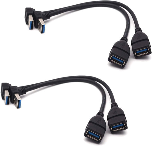 Antrader USB 3.0 Right Angle 90 Degree Extension Cable Male to Female Converter Data Adapter Cord (2 Pairs)