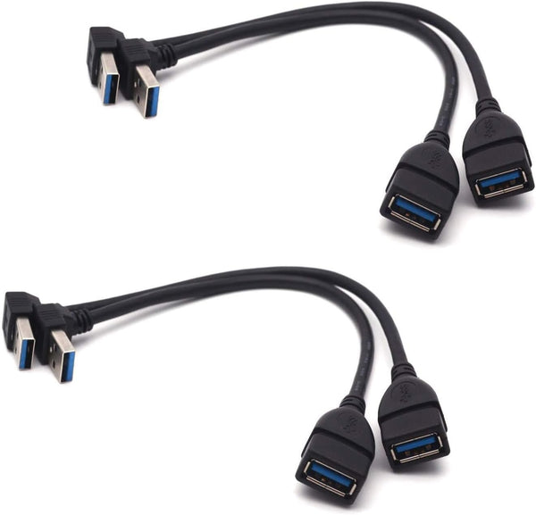 Antrader USB 3.0 Right Angle 90 Degree Extension Cable Male to Female Converter Data Adapter Cord (2 Pairs)