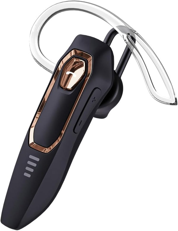 Single Ear Bluetooth Headset with 30H Talking Time, Noise Canceling Hands-Free Calls Wireless Earpiece for Driving, Gold