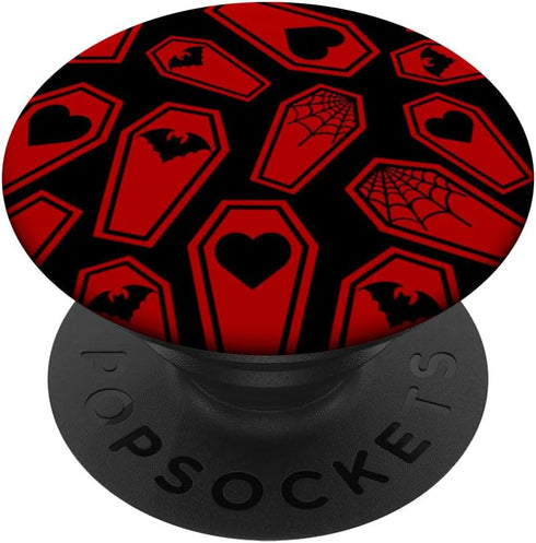 Valentine’s Day Spiderweb Heart Bat Coffin Pattern Goth Alt PopSockets Standard Grip