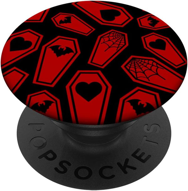 Valentine’s Day Spiderweb Heart Bat Coffin Pattern Goth Alt PopSockets Standard Grip