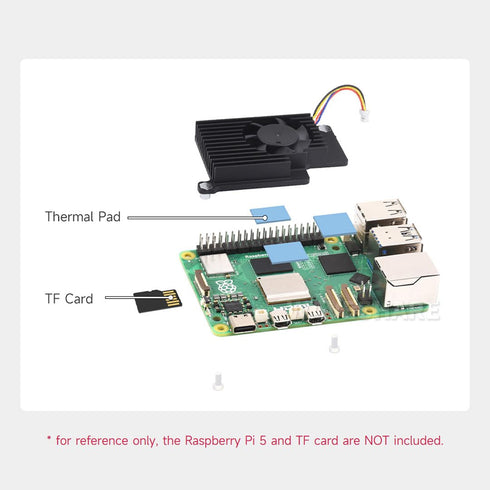 Waveshare Active Cooler Fan with Thermal Pads, Aluminium Heatsink, Compatible with Raspberry Pi 5
