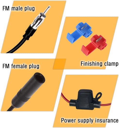 Junecarp 12V 25 Car Antenna Booster db - Amplify Signal & Reduce Noise AM FM Radio Antenna Amplifier for Car