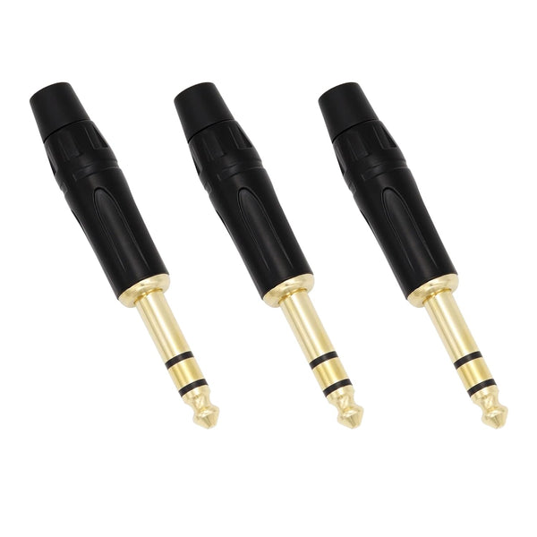 Fancasee 3 Pack 6.35mm Stereo Plug Replacement TRS - 1/4" Male Solder Adapter Jack for Audio Cable Repair