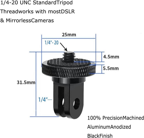 2pcs Camera Tripod Adapter, 1/4" - 20 Conversion Adapter for GoPro Action Camera to 1/4" Screw Mount Accessories