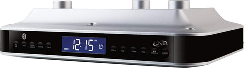 iLive Under The Counter Wireless Stereo Bluetooth Speaker with Digital Alarm Clock, Kitchen Timer, Dual HD Speakers