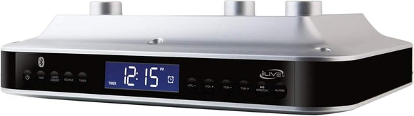 iLive Under The Counter Wireless Stereo Bluetooth Speaker with Digital Alarm Clock, Kitchen Timer, Dual HD Speakers