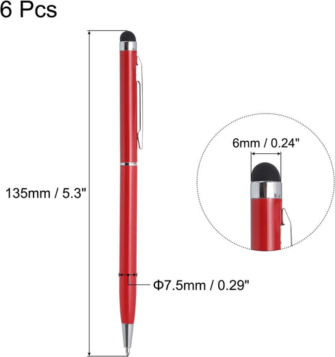 MECCANIXITY 6pcs Metal Stylus Pen Ballpoint Pen 2 in 1 Universal Retractable Ink Pen with Stylus Tips for All Capacitive Touch Screen Device, Red