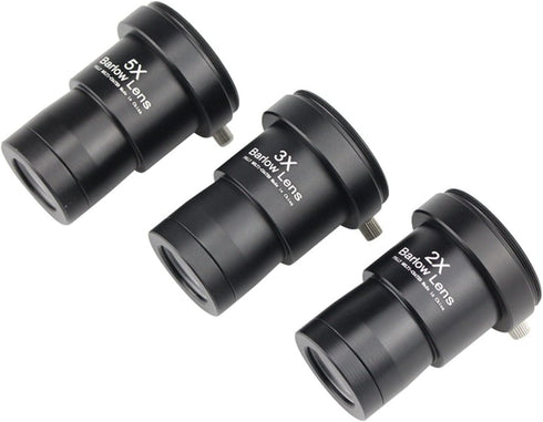 Telescope Barlow Lenses Kit - 2X-3X-5X, 1.25 Inch Telescope Accessory, Fully Metal Multi Coated Barlow Lens for